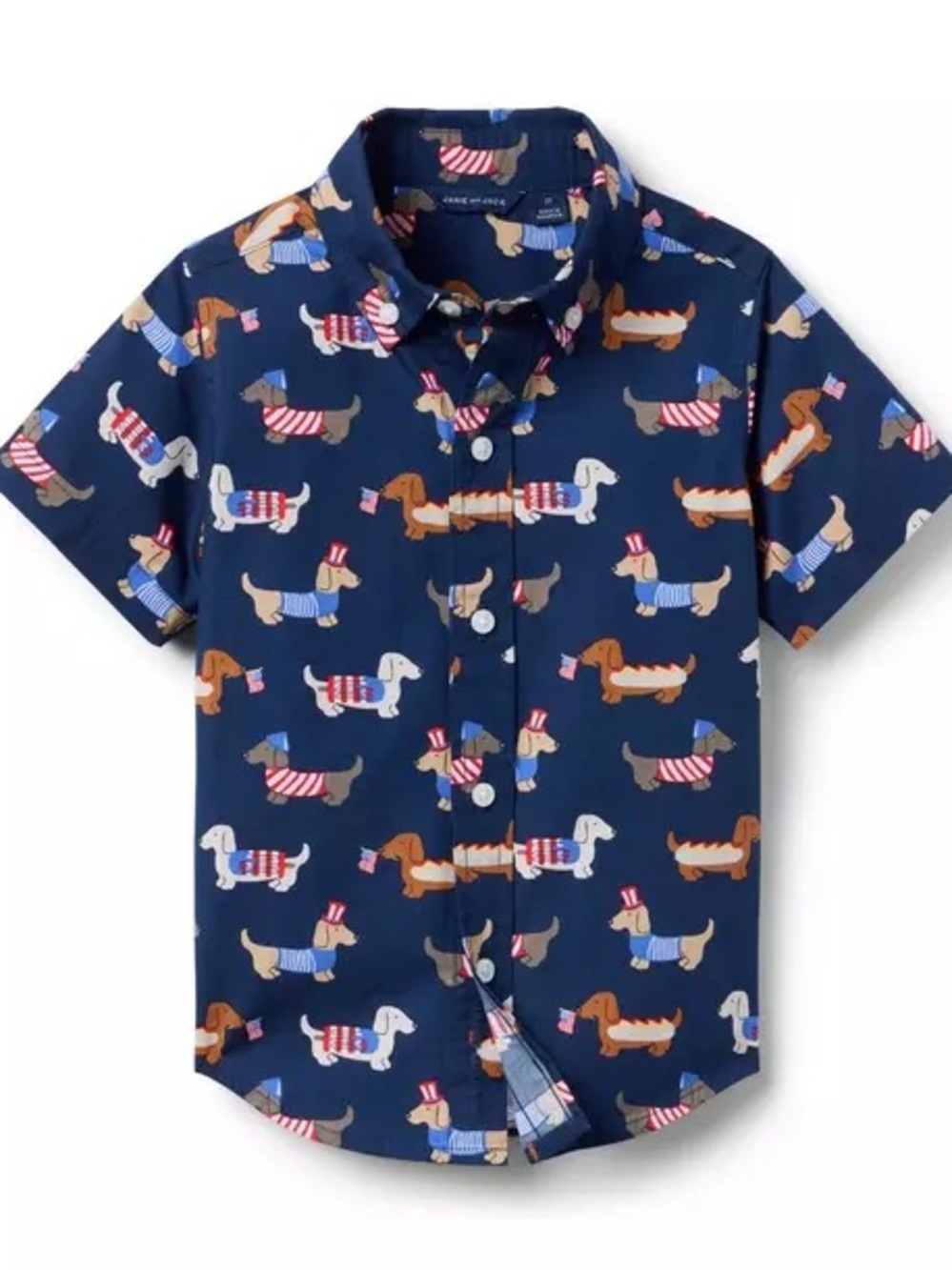 Janie and Jack Navy Short-Sleeve Dachshund Print Button-Down Shirt
